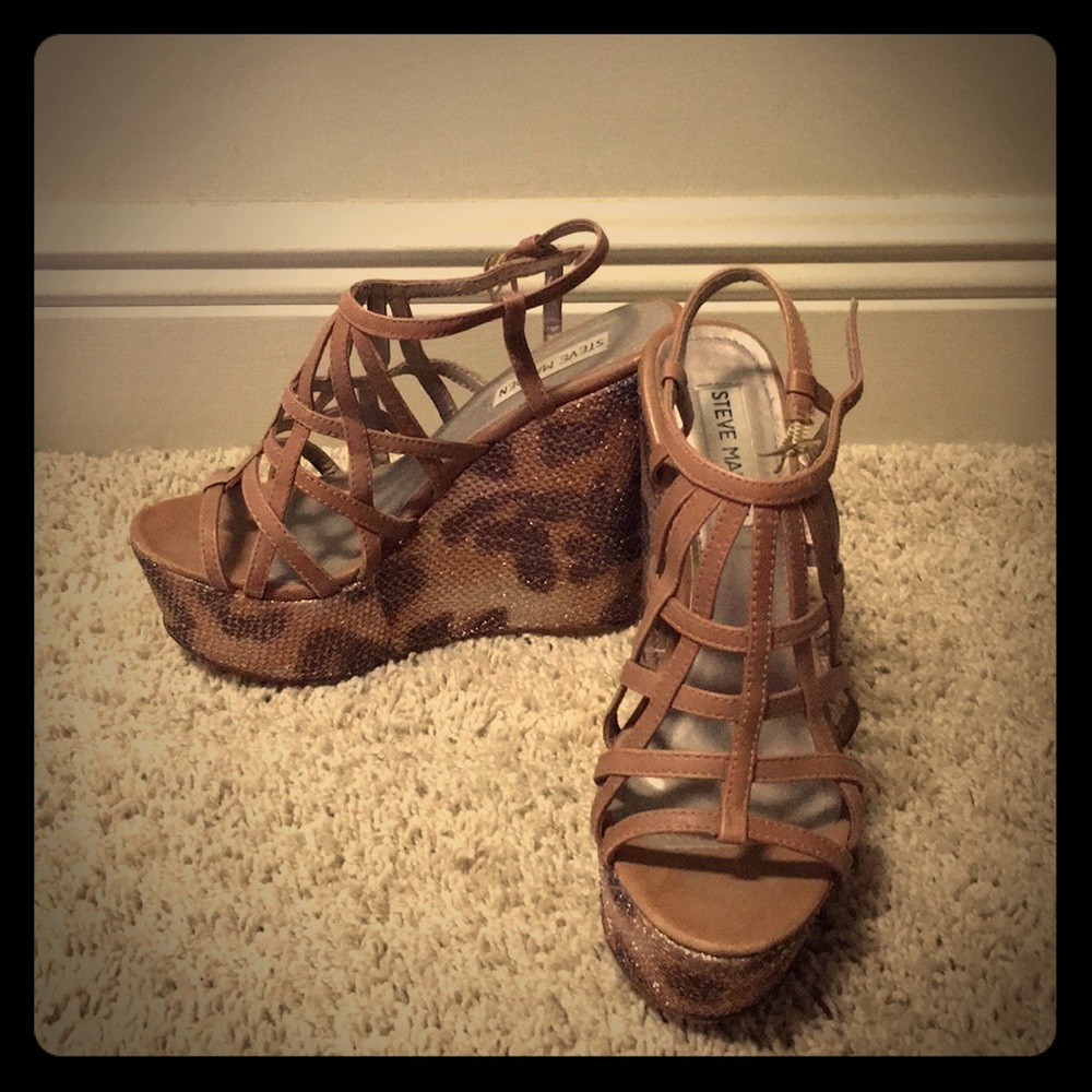Steve Madden wedged leopard heels. Size 7